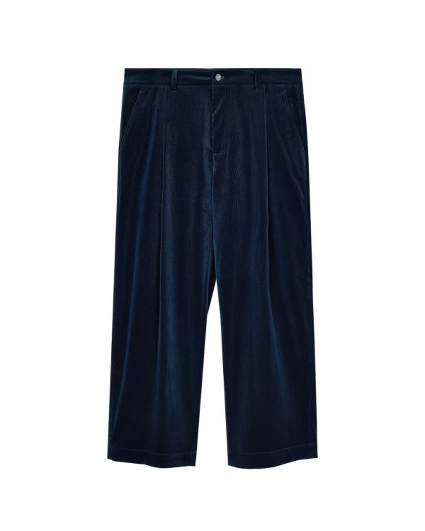 21FW CORDUROY ONE TUCK CURVED PANTS NAVY