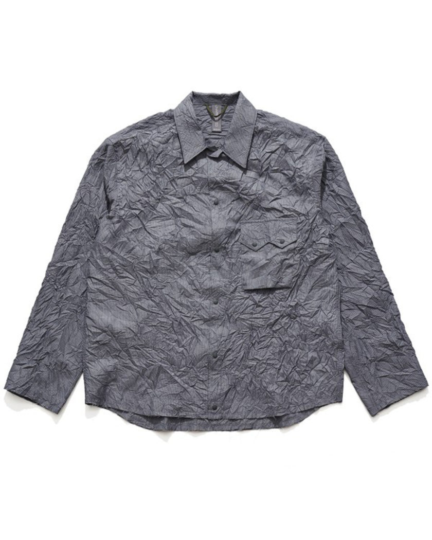 21FW UNAFFECTED CROPPED WESTERN SHIRT CHARCOAL STRIPE