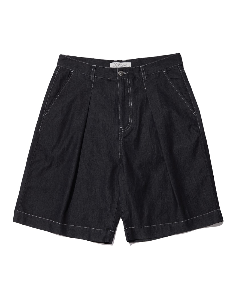 22SS WIDE FIT ONE TUCK TENCEL SHORTS BLACK