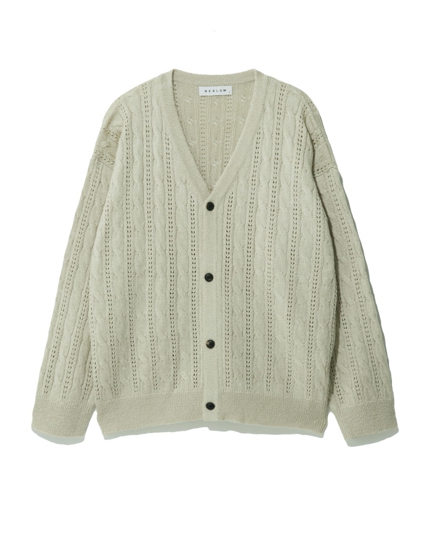 22FW PUNCHING CABLE CARDIGAN LIGHT BEIGE