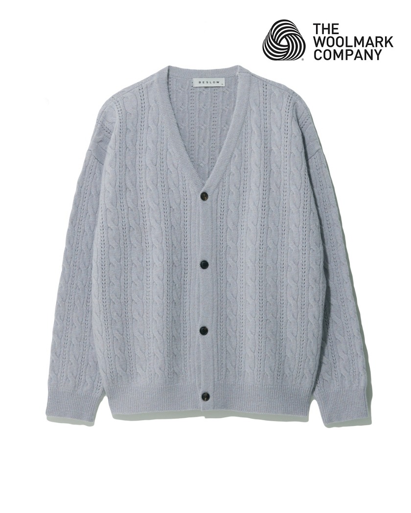 THE WOOLMARK COMPANY PUNCHING CABLE CARDIGAN LAVENDER BLUE