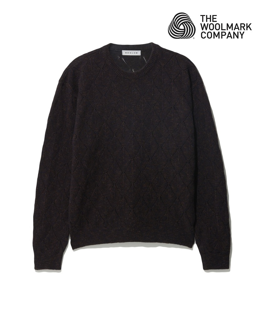 THE WOOLMARK COMPANY MOHAIR ARGYLE PUNCHING KNIT DARK BROWN