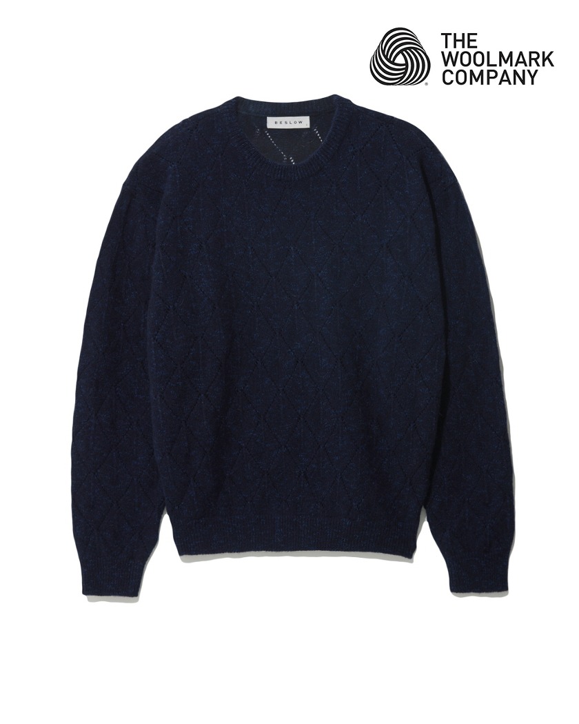 22FW THE WOOLMARK COMPANY MOHAIR ARGYLE PUNCHING KNIT BLUE NAVY