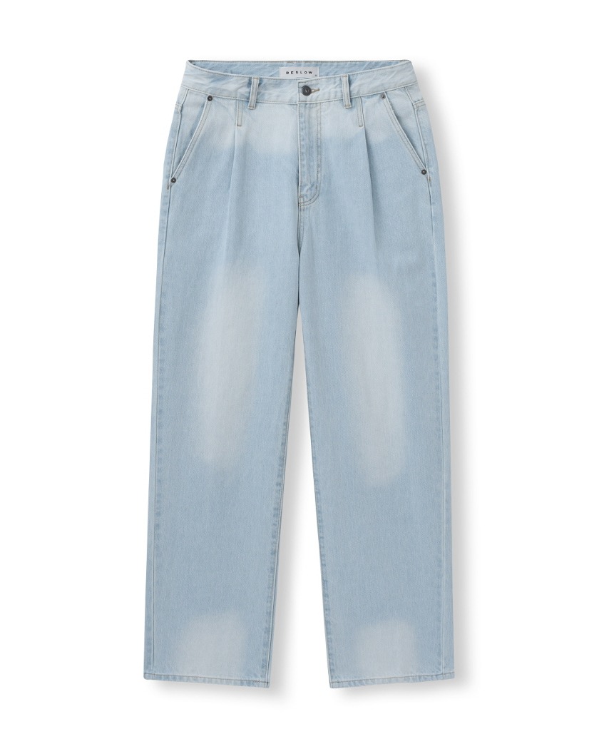 CONE MILL WASHED ONE TUCK DENIM PANTS WASHED SKY