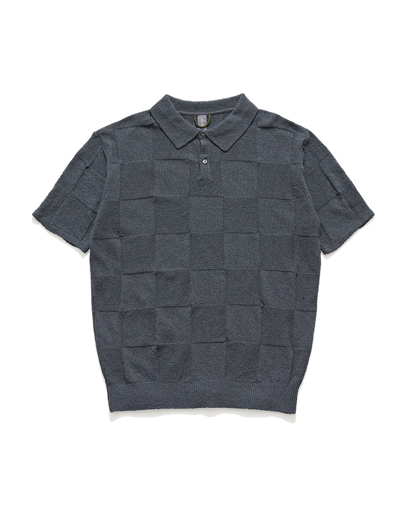 23SS UNAFFECTED KNITTED POLO SHIRT CHARCOAL BLUE
