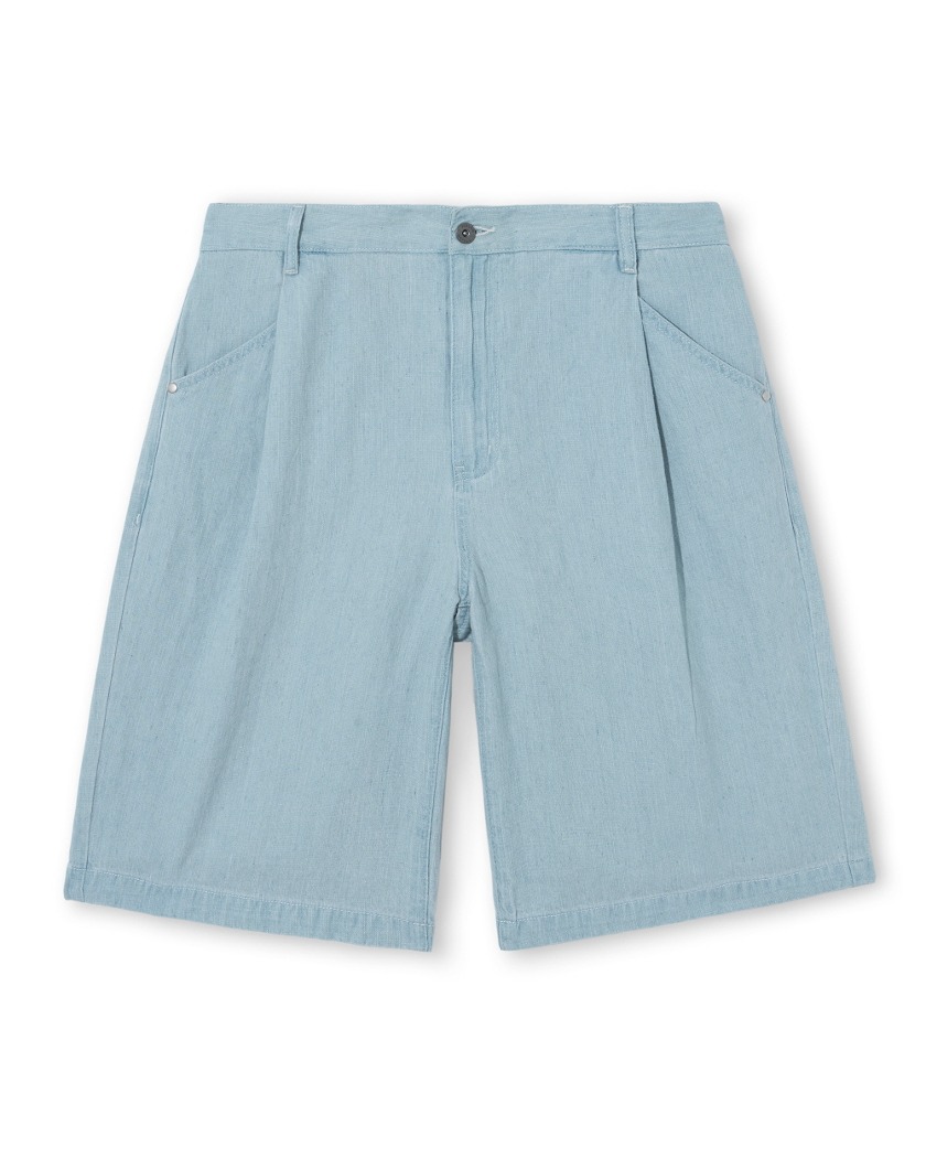 23SS ONE TUCK LINEN DENIM SHORTS WASHED SKY