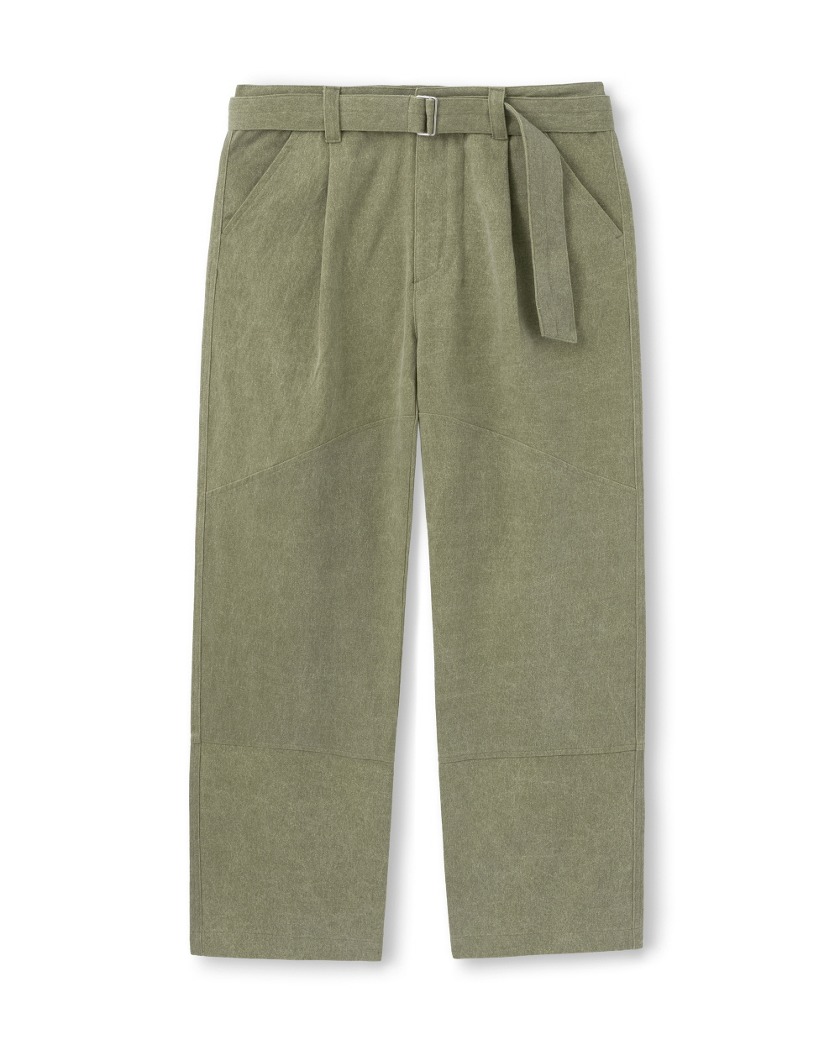 ONE TUCK WASHED BELTED PANTS DUSTY GREEN