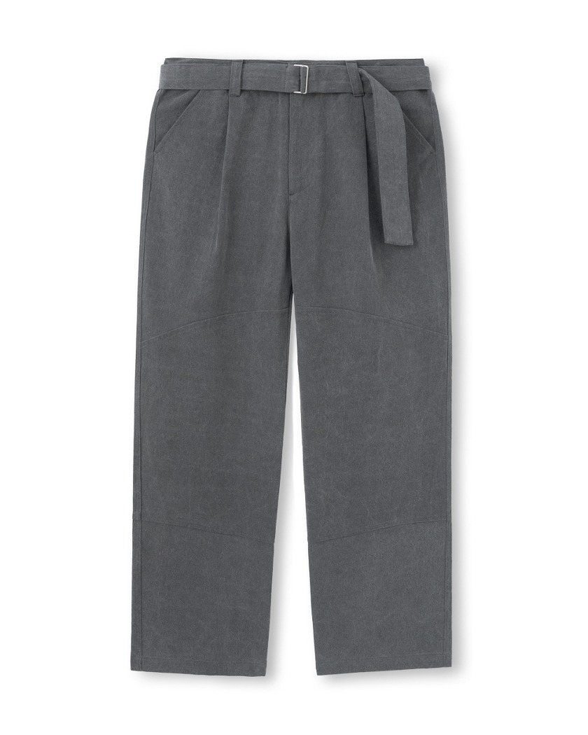ONE TUCK WASHED BELTED PANTS CHARCOAL