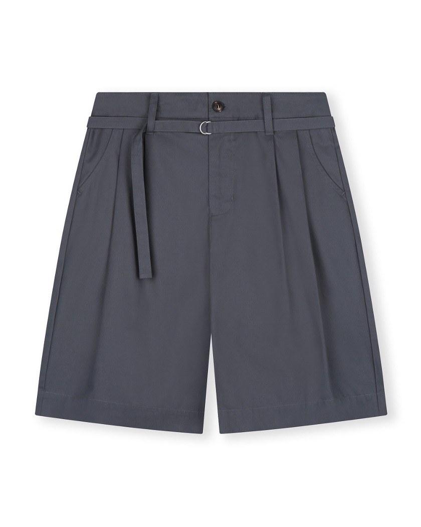 THREE TUCK BELTED SHORTS BLUE GREY