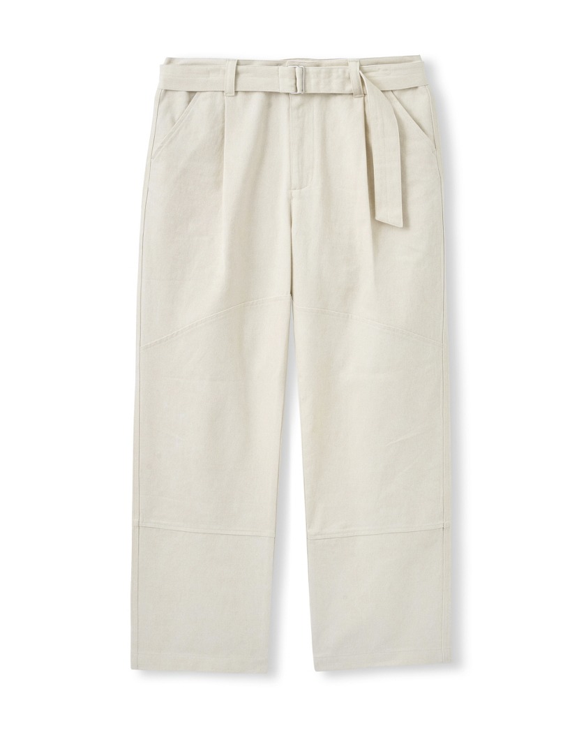 ONE TUCK WASHED BELTED PANTS ECRU