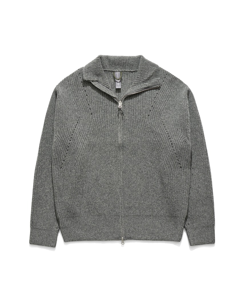 23FW UNAFFECTED KNITTED ZIP-UP CARDIGAN CHARCOAL MELANGE