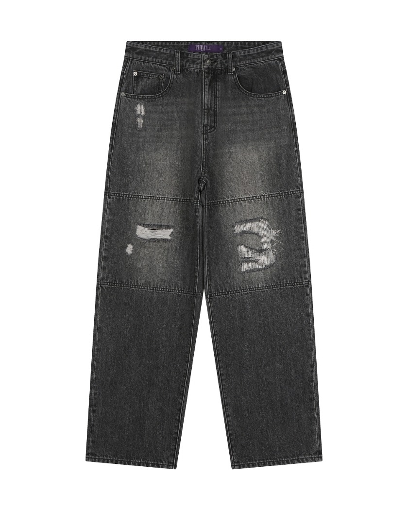 DISTRESSED DOUBLE KNEE JEANS BLACK