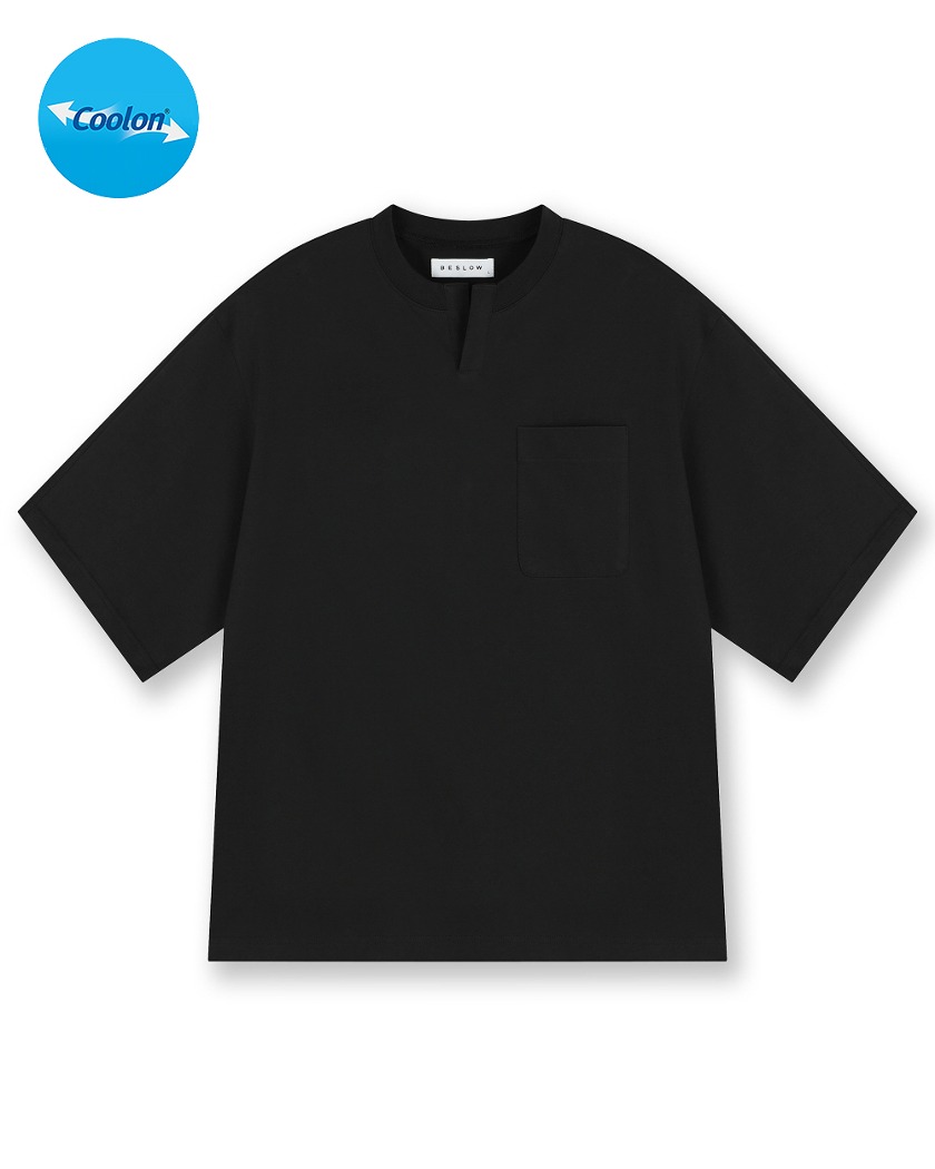 RELAXED HENLEY NECK T-SHIRTS BLACK