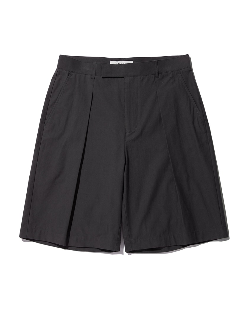 22SS WIDE FIT ONE TUCK COTTON SHORTS CHARCOAL