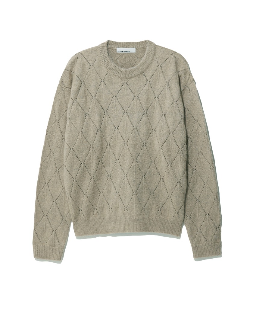 22FW MOHAIR ARGYLE PUNCHING KNIT OATMEAL