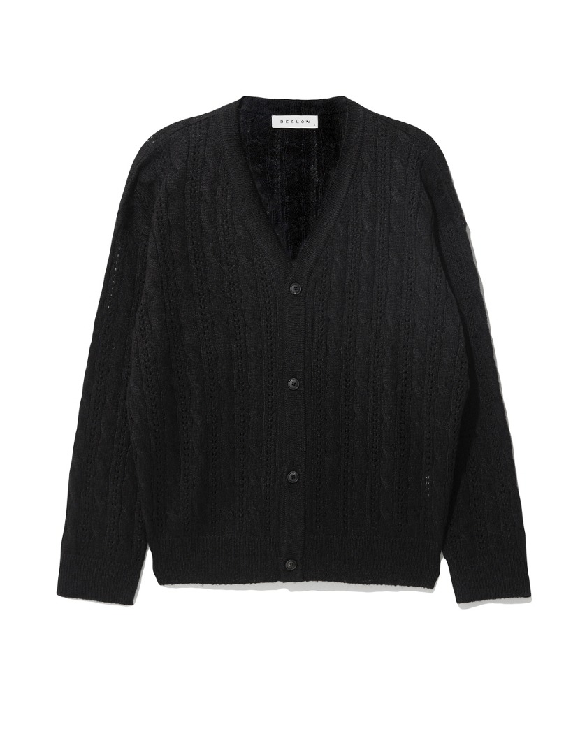 PUNCHING CABLE CARDIGAN BLACK