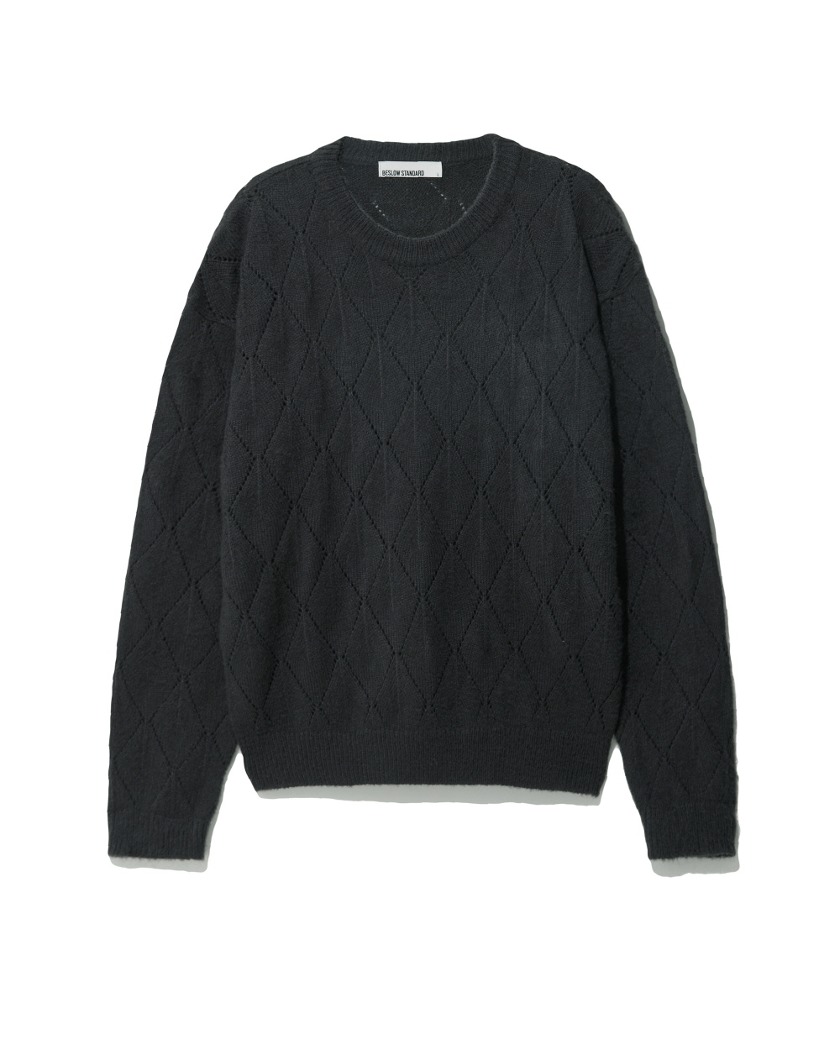 22FW MOHAIR ARGYLE PUNCHING KNIT CHARCOAL