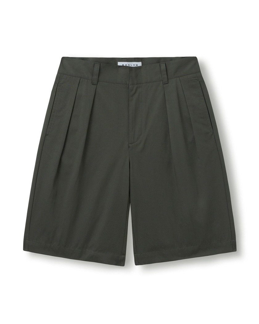 WIDE FIT TWO TUCK SHORTS OLIVE GREY
