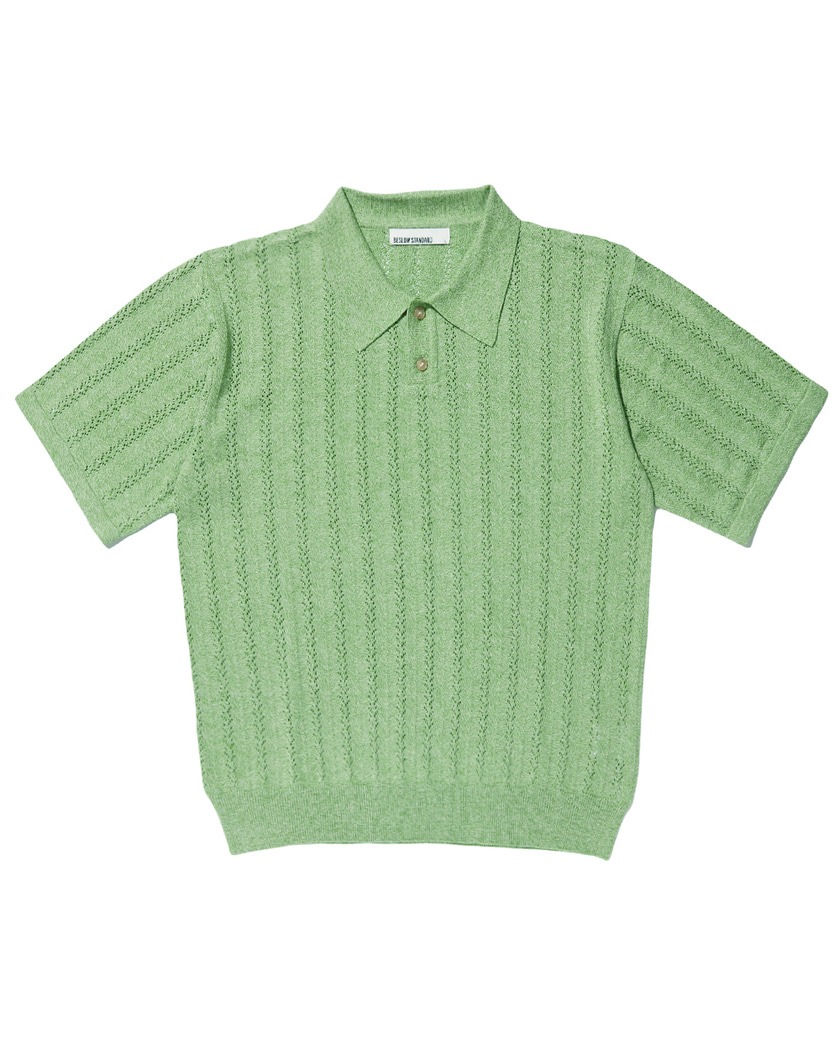 22SS MESHED HALF SLEEVE KNIT PIQUE TEA GREEN